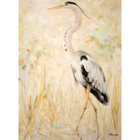 Framed Original Painting Left Facing Gray Heron in the Reeds