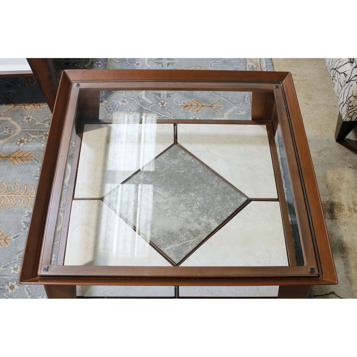 Ercol Furniture Glass Top End Table w/Tile