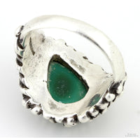 Handcrafted Green Turquoise Brutalist Sterling Silver Ring