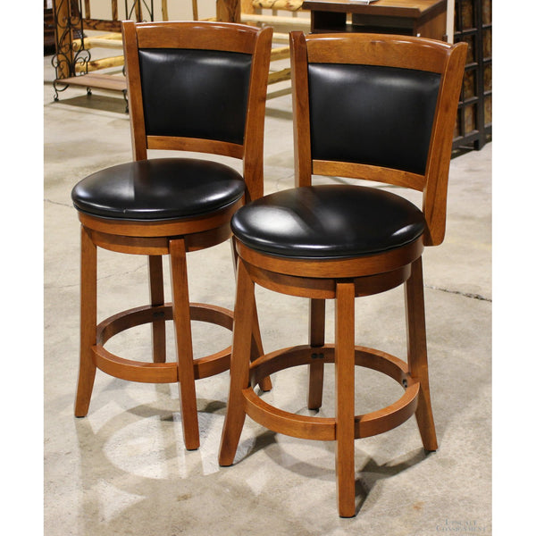 Pair of Wood & Black Swivel Counter Stools