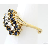 Mid-Century 14K Gold Sapphire & Diamond Three-Row Ring