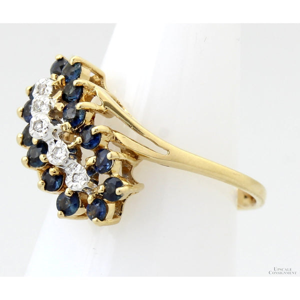 Mid-Century 14K Gold Sapphire & Diamond Three-Row Ring