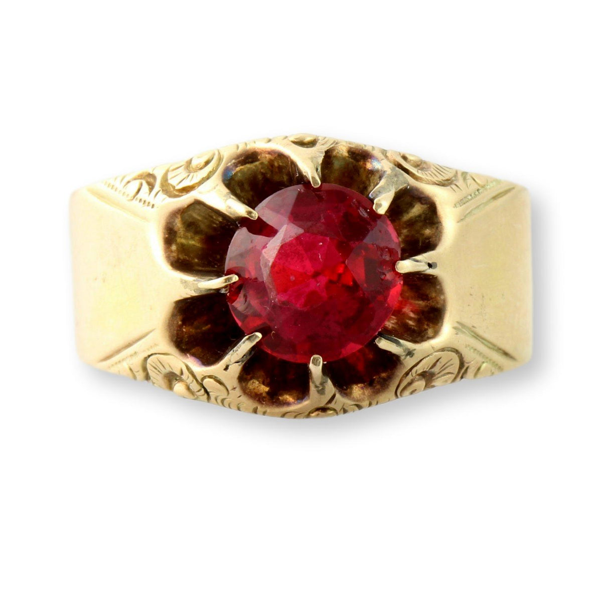 Antique Ruby Doublet Ring 14K Gold Large Red Stone Handcrafted Victorian Edwardian Size 10.75