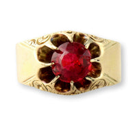 Antique Ruby & Glass Doublet Ring 14K Gold Large Red Stone Handcrafted Victorian Edwardian