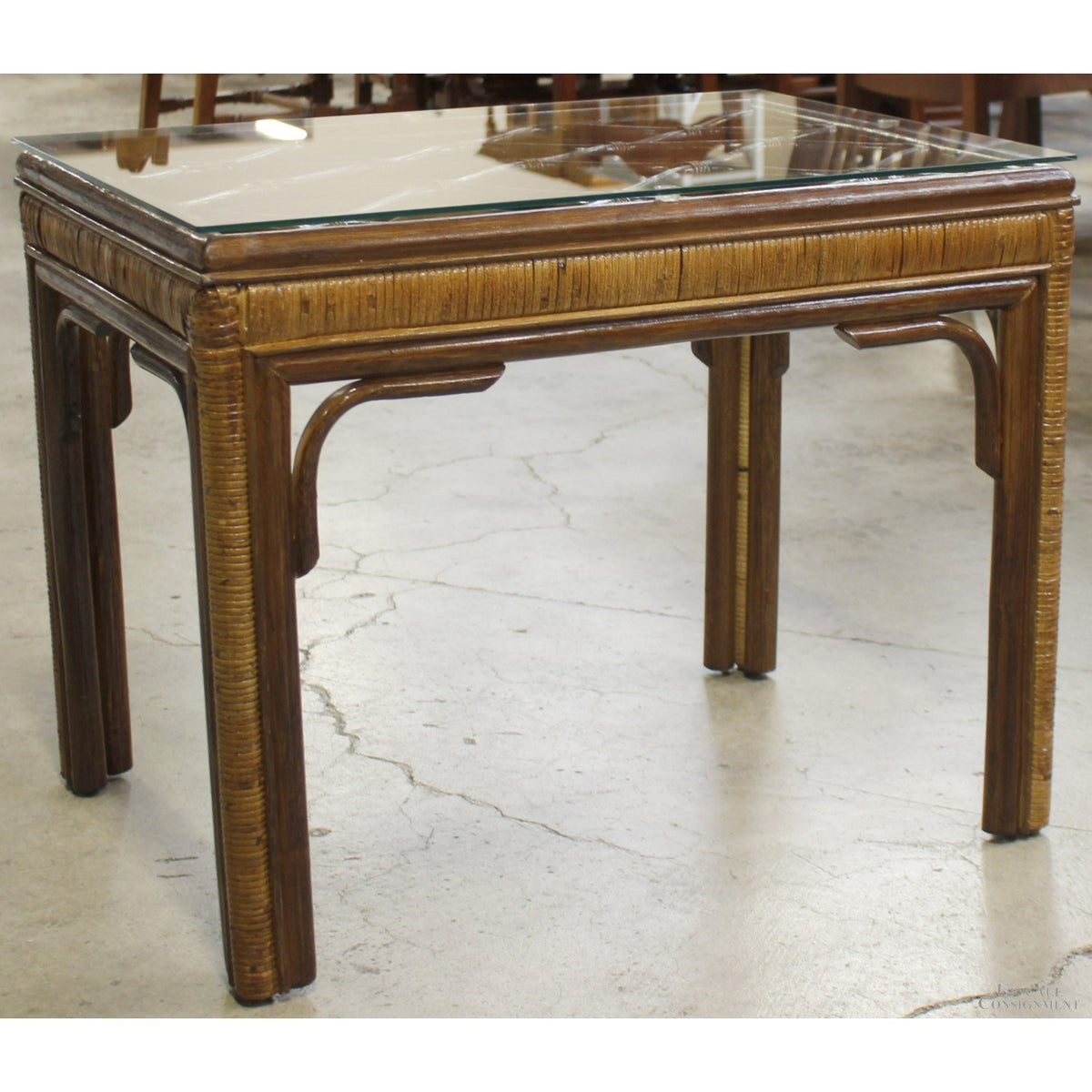 Rectangular Rattan & Bamboo Glass Top End Table