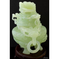 Antique Chinese Carved Serpentine Tripod Incense Burner Censer