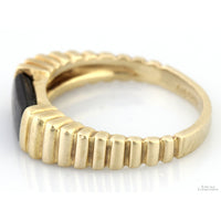 14K Yellow Gold Black Onyx Chalcedony Ribbed Band