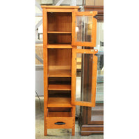 Tall Narrow Maple Glass Door Cabinet