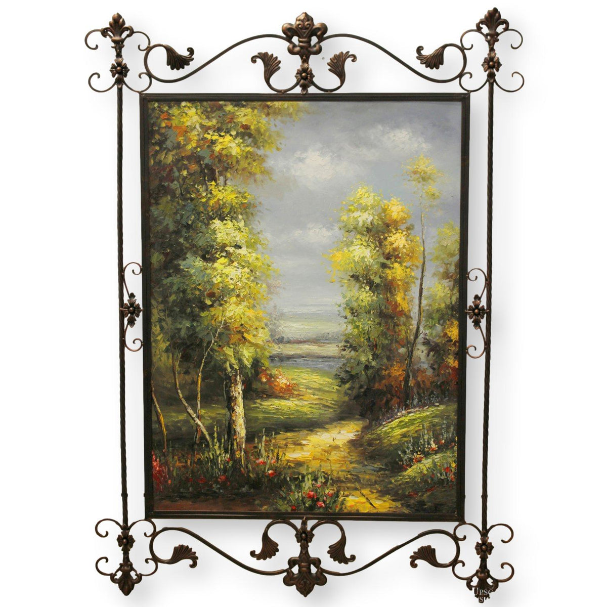 Large Landscape Painting w/Metal Frame