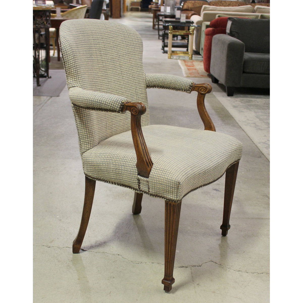 Baker Furniture Cream & Gray Tweed Armchair