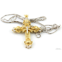 10K Two-Tone Gold Diamond Crucifix Pendant & 14K Gold Chain