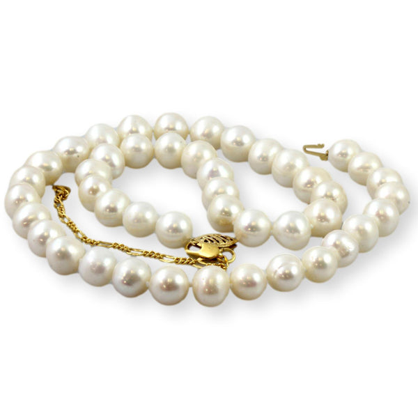 Handknotted 10mm Cultured White Pearl 14K Gold Necklace