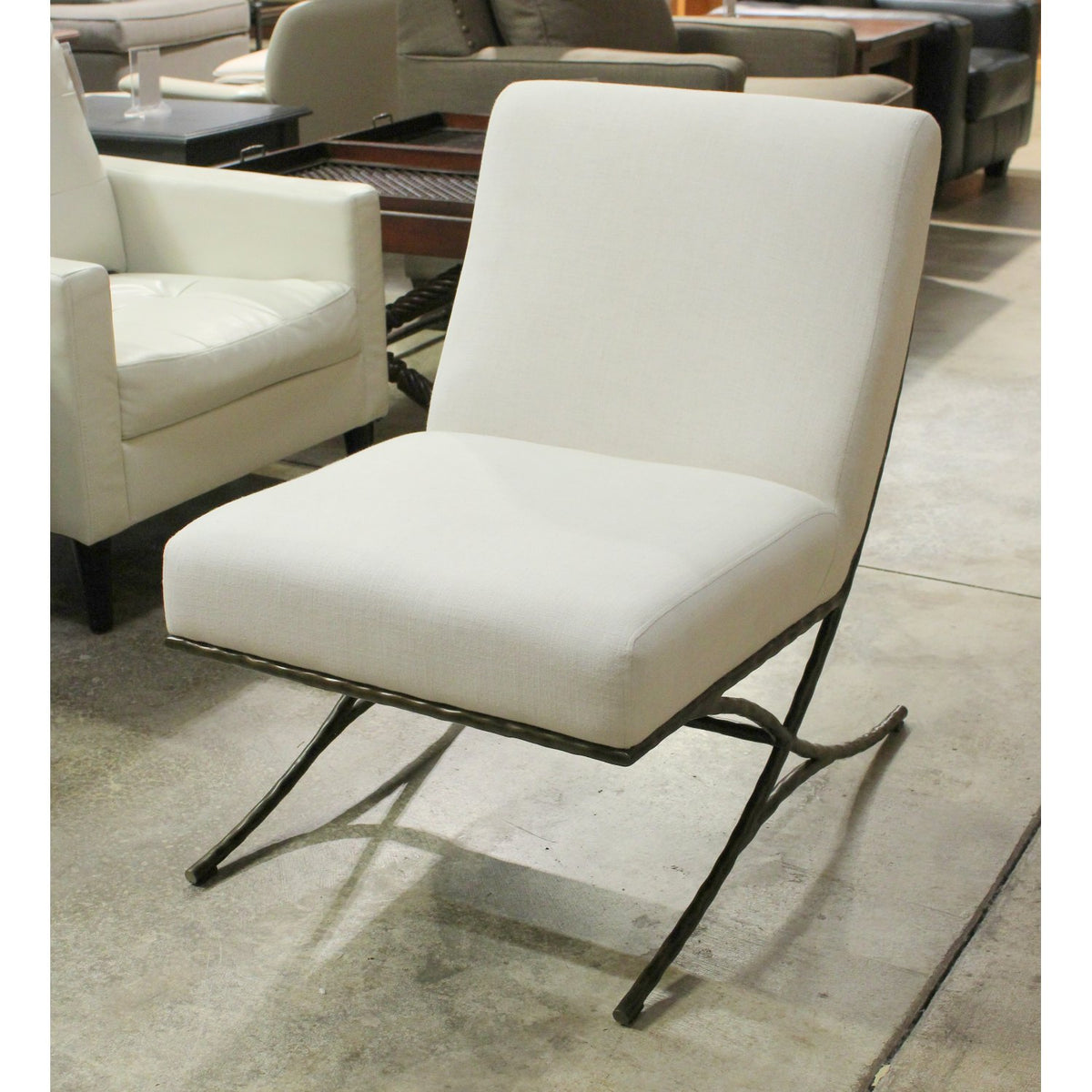 Armless Linen Accent Chair with Bronze Frame