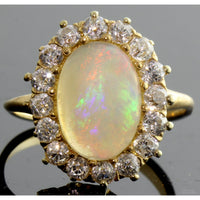 Antique 18K Crystal Opal & Old European Cut Diamond Halo Ring | Attributed to Spaulding & Co.