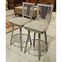 Pair Gray Metal Swivel Counter Stools