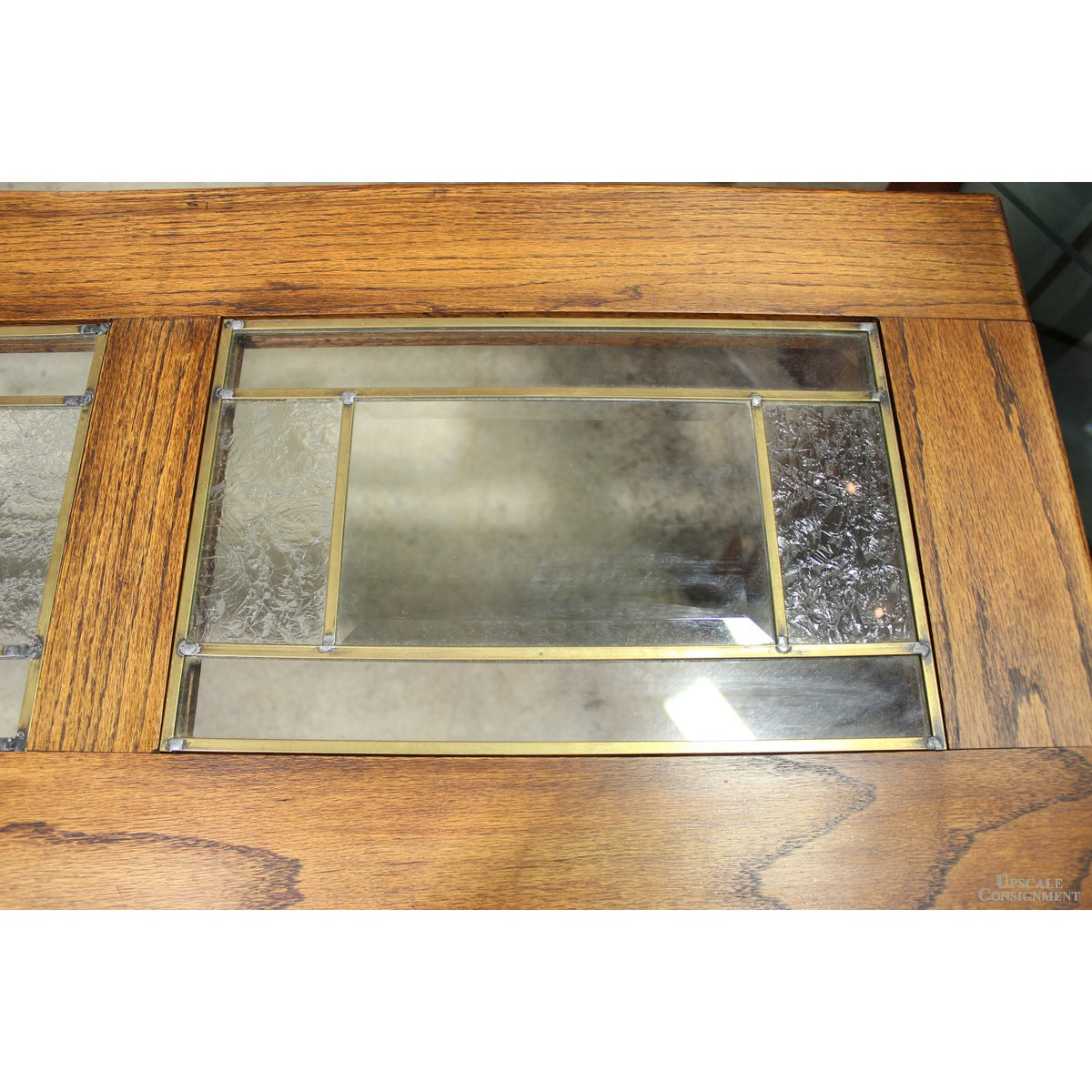 Oak Console Table w/Leaded Glass Inserts