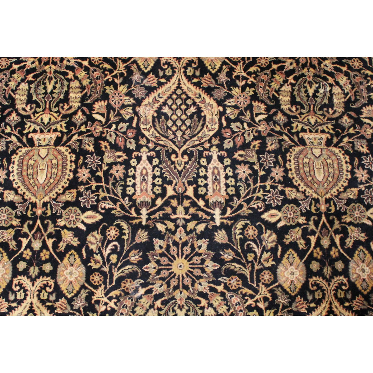 7' Indo Persian Round Black & Gold Area Rug