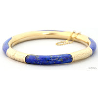 Vintage 14K Gold & Lapis Hinged Bangle | Natural Pyrite Inclusions