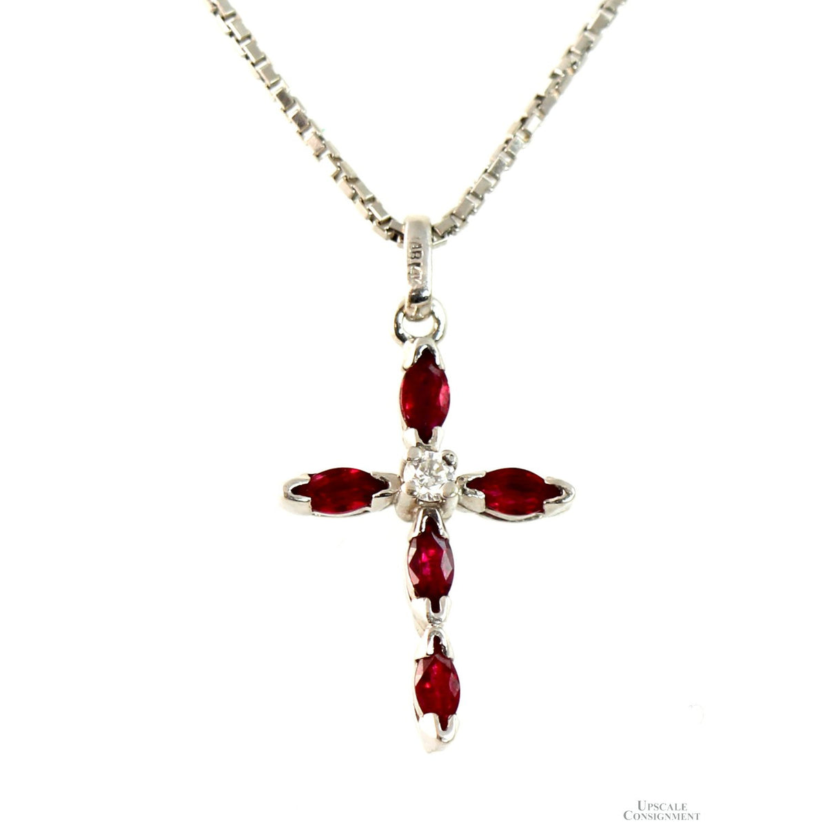 .45ctw Created Ruby & Diamond 14K White Gold Cross Necklace