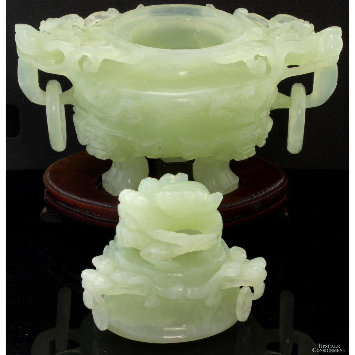 Antique Chinese Carved Serpentine Tripod Incense Burner Censer
