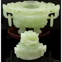 Antique Chinese Carved Serpentine Tripod Incense Burner Censer