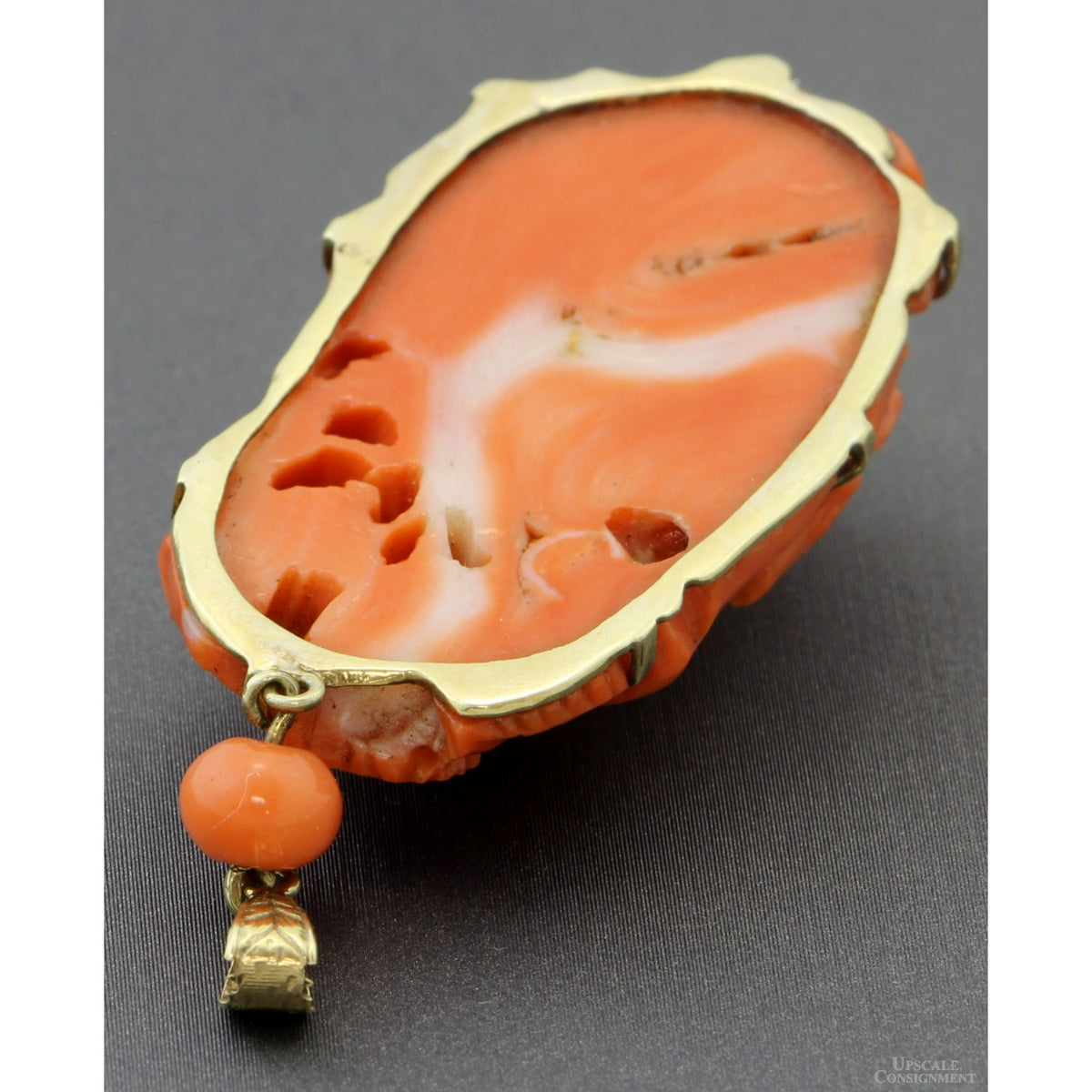 Coral Pendant in 14K Gold w/Natural Momo Coral Rose