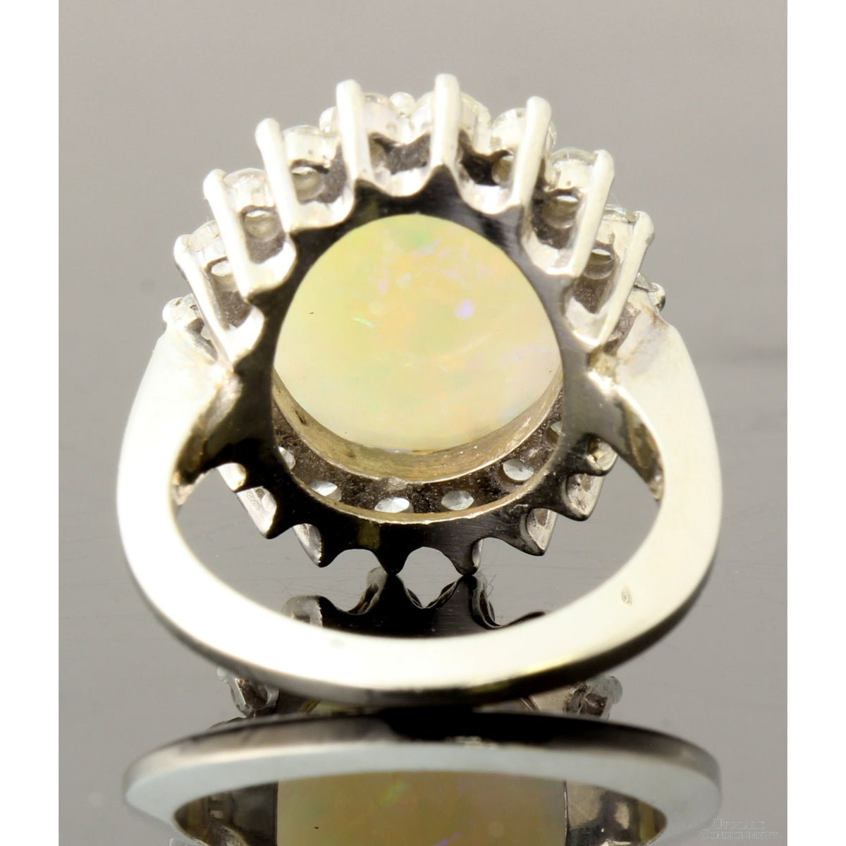 10.04ct Opal & 1.0ctw Diamond Halo 14K White Gold Ring