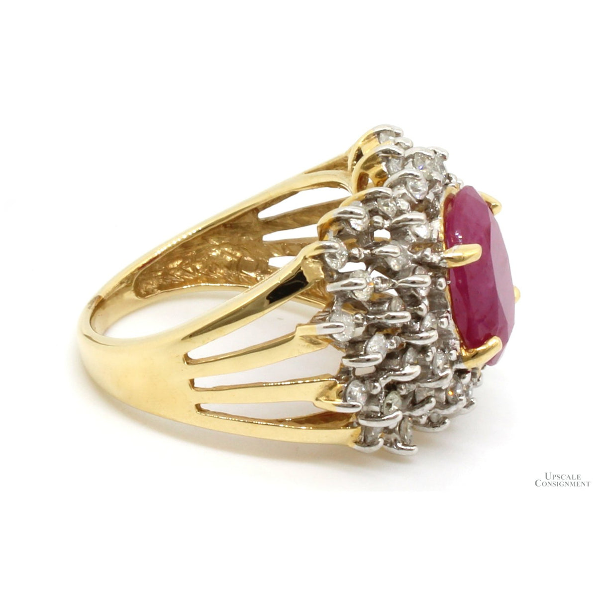 6.07ct Natural Ruby 1.43ctw Brilliant Diamond 14K Yellow Gold Ring