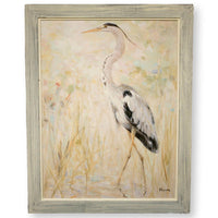 Framed Original Painting Left Facing Gray Heron in the Reeds