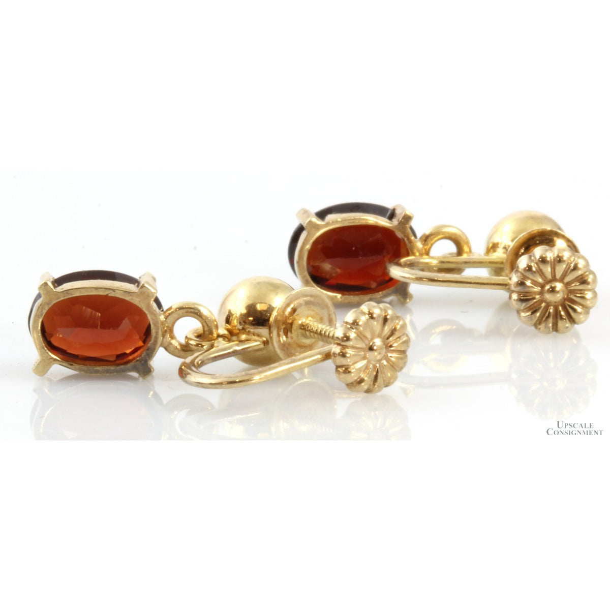 14K Gold Ball Screwback Earrings w/Grossular Garnet Dangles Charms