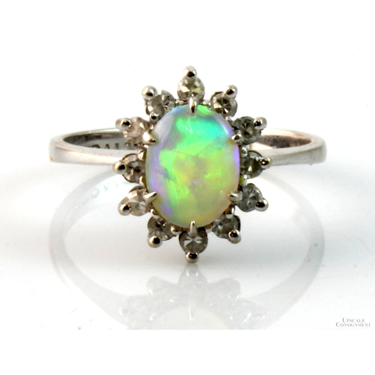 Oval Ethiopian Opal & Diamond Halo 14K White Gold Ring