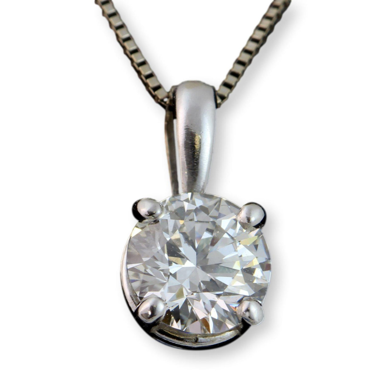 14K White Gold .58ct Diamond Solitaire Pendant & Chain