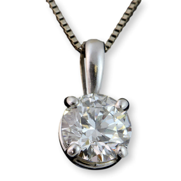 14K White Gold .58ct Diamond Solitaire Pendant & Chain