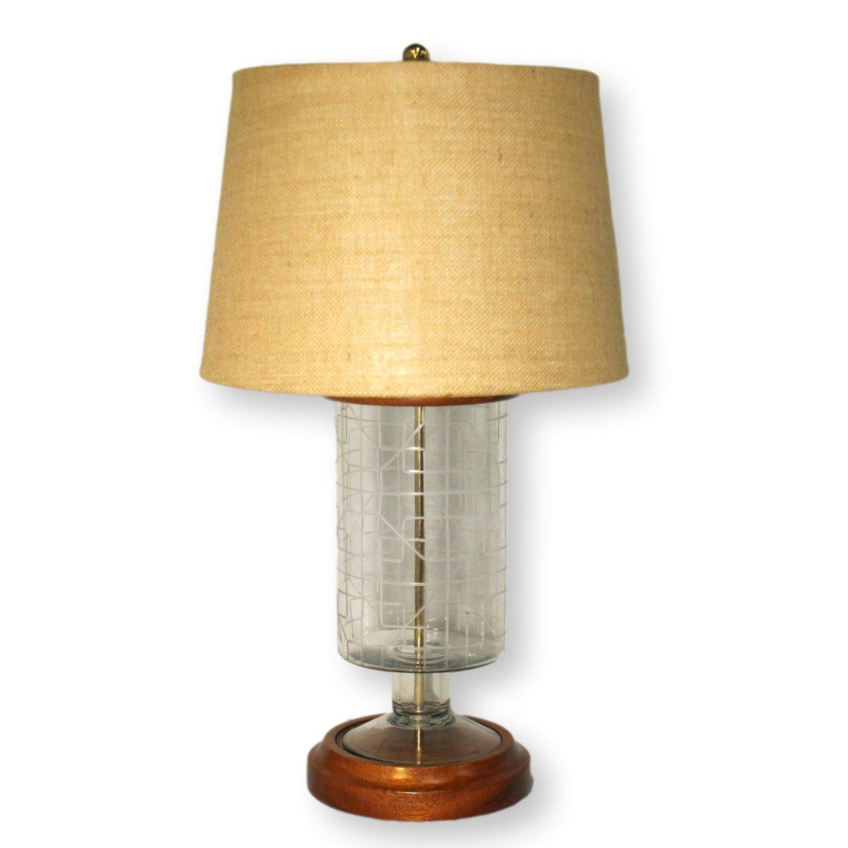 Etched Glass Table Lamp w/Burlap Shade