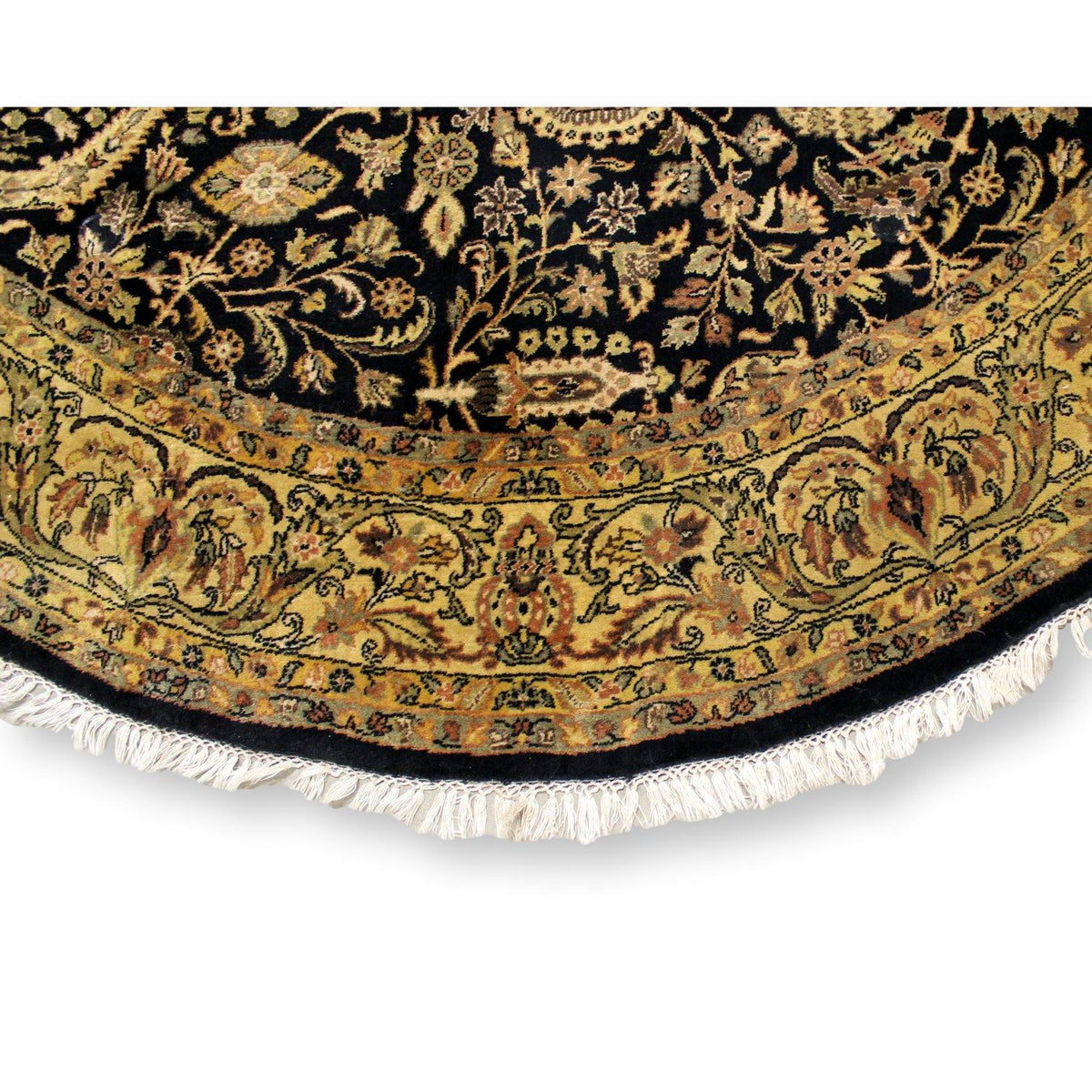 7' Indo Persian Round Black & Gold Area Rug