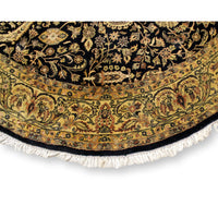 7' Indo Persian Round Black & Gold Area Rug