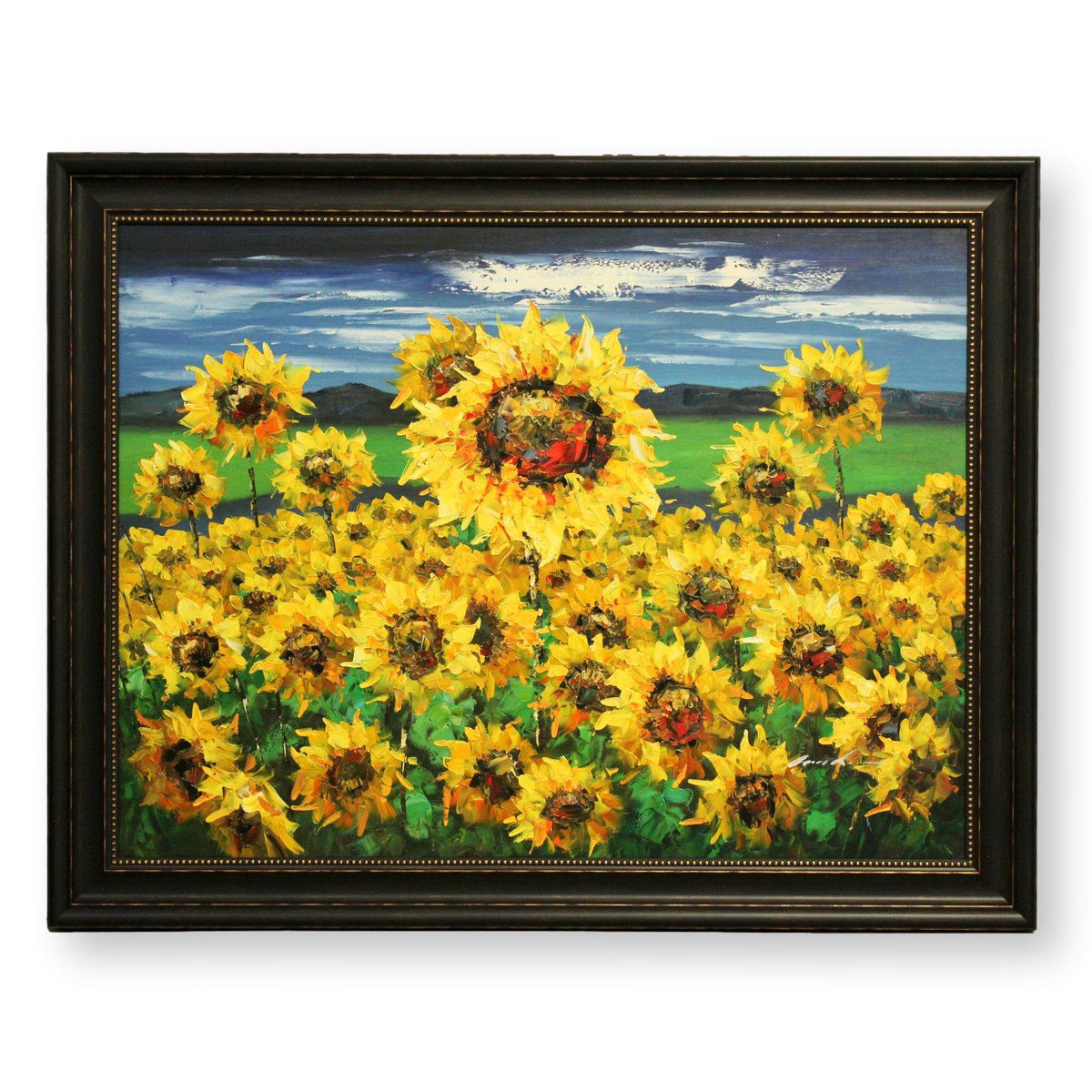 Framed Original Oil Blue Sky & Sunflowers