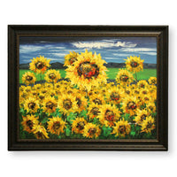 Framed Original Oil Blue Sky & Sunflowers