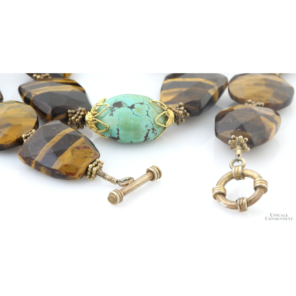 Vintage Tiger's Eye & Turquoise Necklace | Sterling Silver 20"