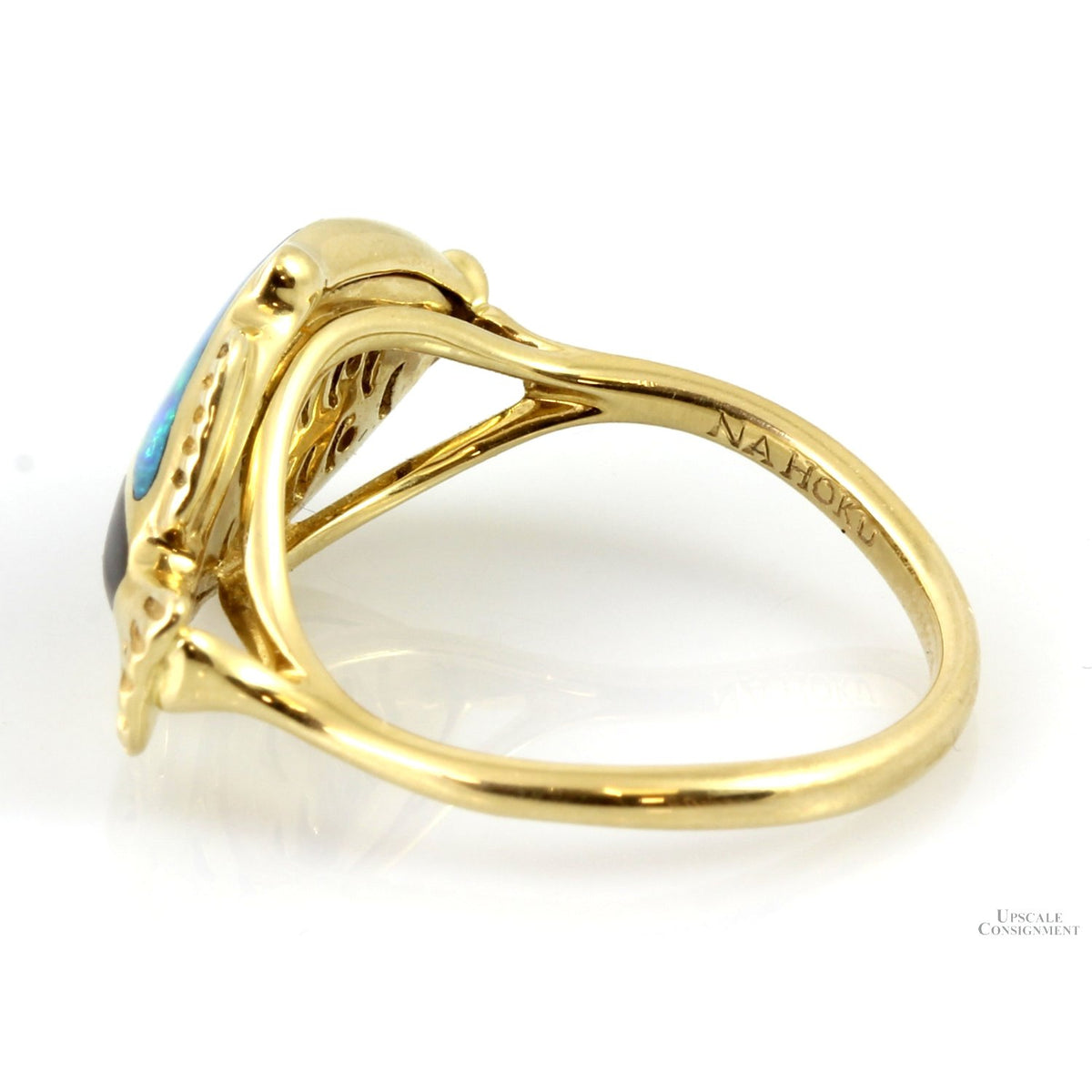 14K Gold Opal, Onyx, Shell Inlay Hawaiian Humuhumu Fish Ring