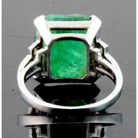 8.69ct Carved Natural Emerald & .26ctw Diamond Platinum Ring