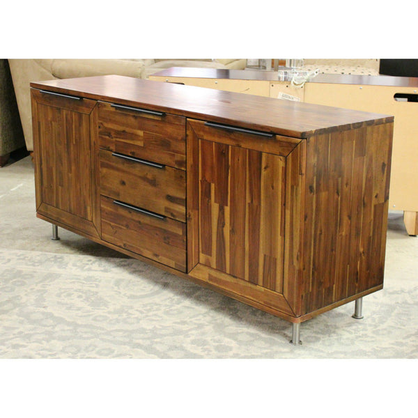 LH Imports Tropical Wood Media Console w/ Steel Legs