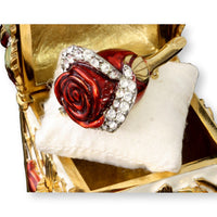 22K Gold Plate & Enamel Rose Box & Lapel Pin Ltd Edition