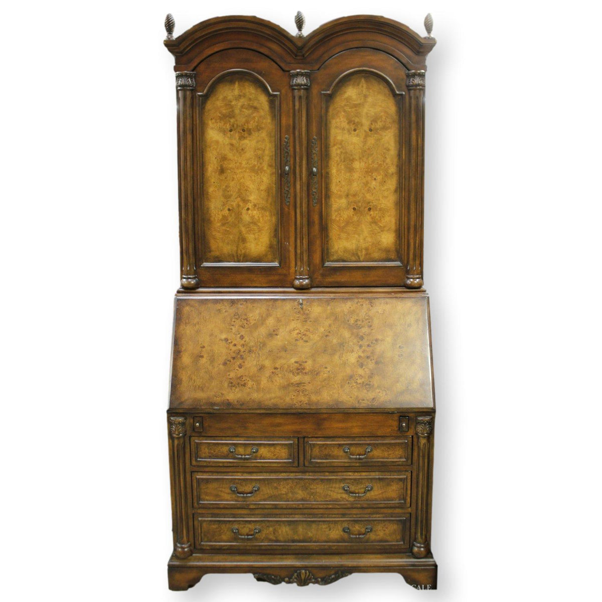 Burlwood Secretary Desk w/Hutch