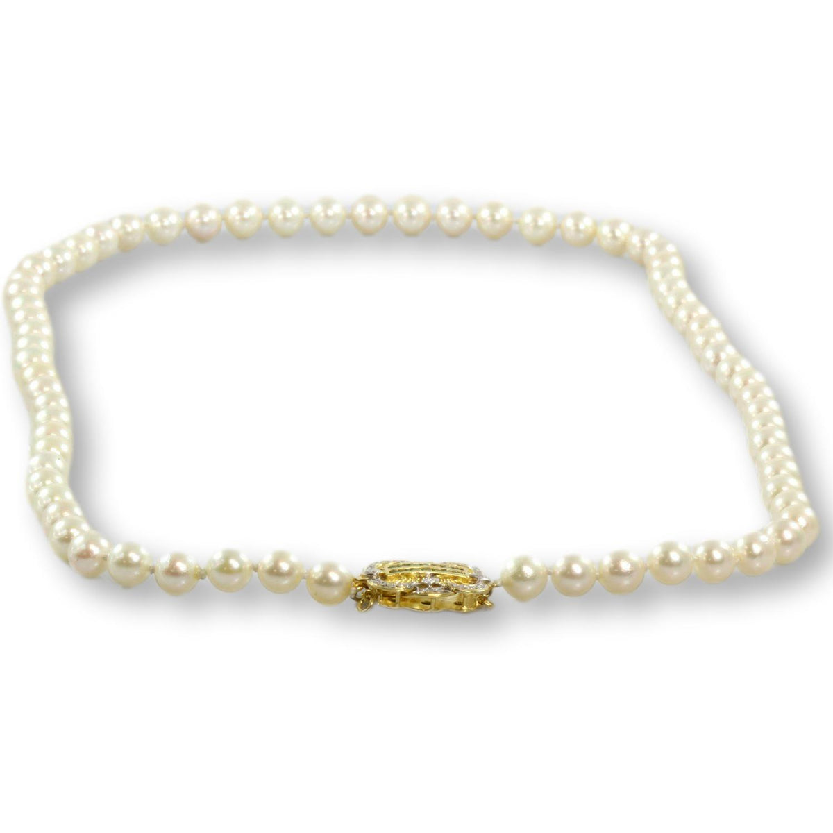 24" Cultured Pearl Strand -  Emerald & Diamond 14K Clasp