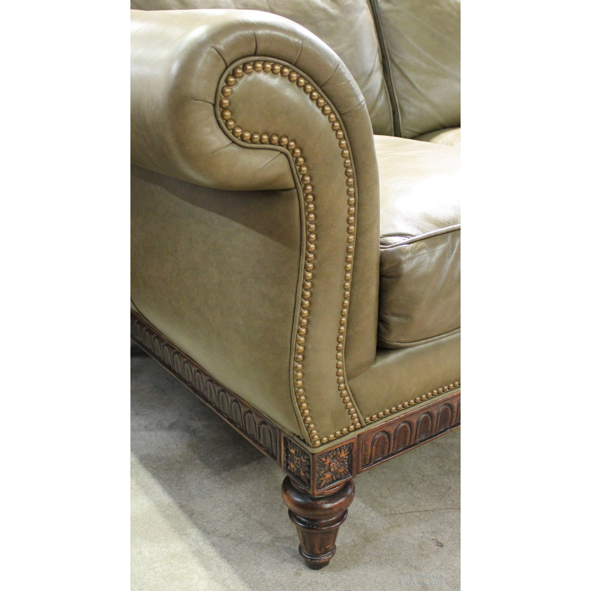 Hancock & Moore Olive Leather Roll Arm Sofa