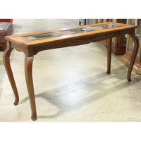 Oak Console Table w/Leaded Glass Inserts