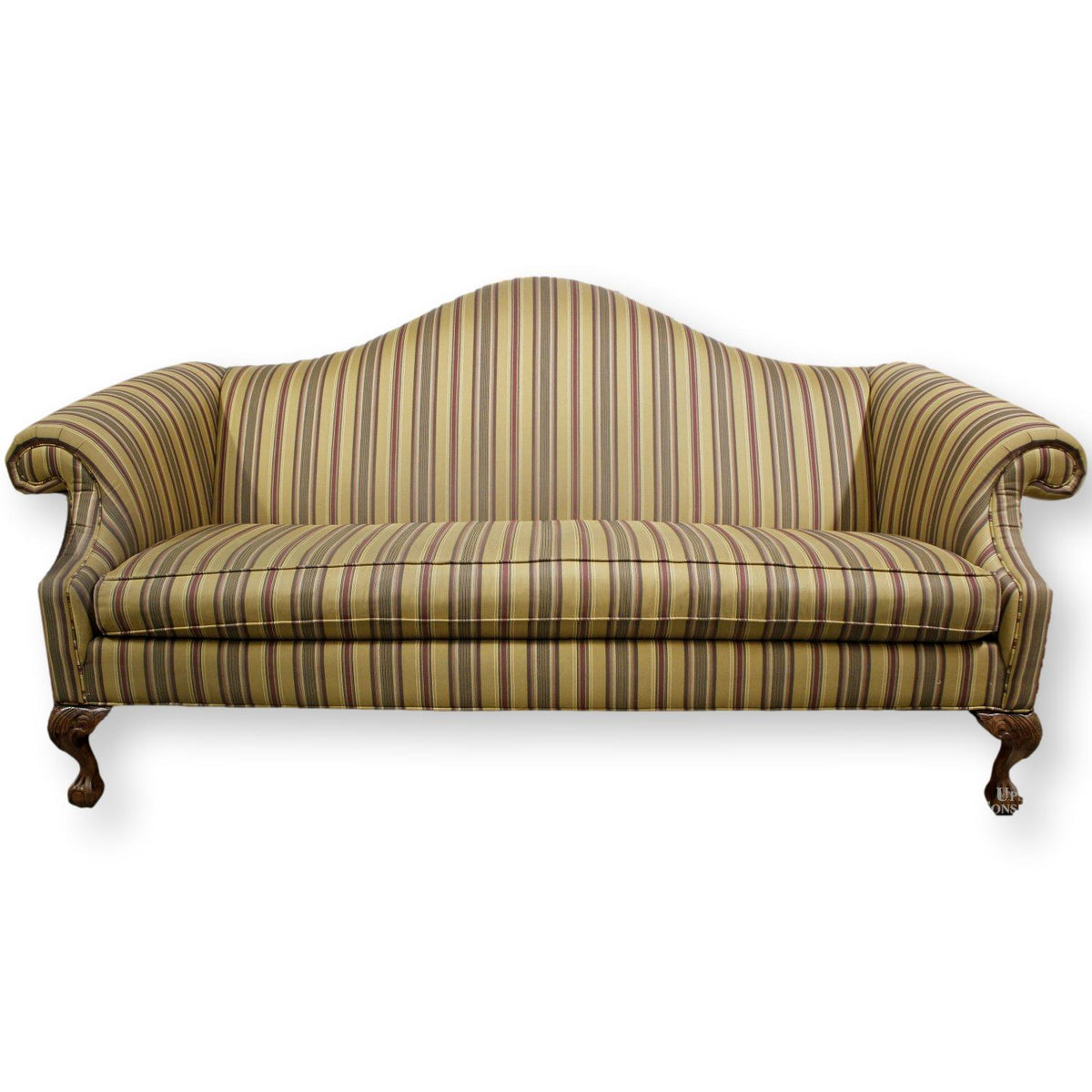 Ethan Allen Striped Camelback Sofa