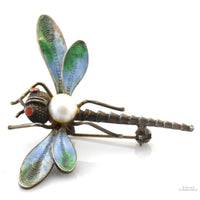 Italian Dragonfly Brooch | Coral, Pearl & Light-Transmitting Plique-à-Jour-Style Enamel