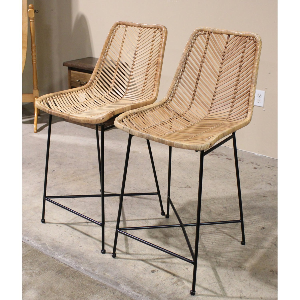 Pair of Rattan Counter Stools